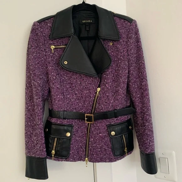 Escada wool and leather purple jacket - Picture 3 of 7